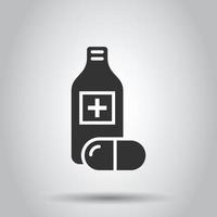 Pill bottle icon in flat style. Drugs vector illustration on white isolated background. Pharmacy business concept.