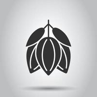 Cocoa bean icon in flat style. Chocolate cream vector illustration on white isolated background. Nut plant business concept.