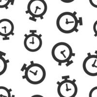 Clock icon in flat style. Watch vector illustration on white isolated background. Timer seamless pattern business concept.