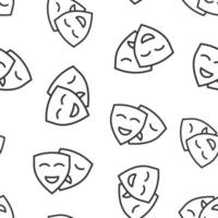 Theater mask icon in flat style. Comedy and tragedy vector illustration on white isolated background. Smile face seamless pattern business concept.