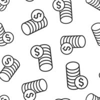 Coins stack icon in flat style. Dollar coin vector illustration on white isolated background. Money stacked seamless pattern business concept.