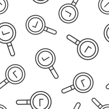 Check mark with magnifying glass icon in flat style. Loupe accept vector illustration on white isolated background. Search checklist seamless pattern business concept.