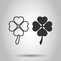 Four leaf clover icon in flat style. St Patricks Day vector illustration on white isolated background. Flower shape business concept.