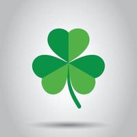 Three leaf clover icon in flat style. St Patricks Day vector illustration on white isolated background. Flower shape business concept.