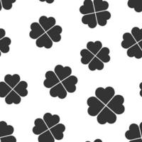 Four leaf clover icon in flat style. St Patricks Day vector illustration on white isolated background. Flower shape seamless pattern business concept.