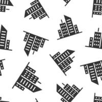 Building icon in flat style. Town skyscraper apartment vector illustration on white isolated background. City tower seamless pattern business concept.