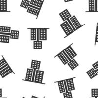 Building icon in flat style. Town skyscraper apartment vector illustration on white isolated background. City tower seamless pattern business concept.