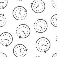 Clock icon in flat style. Watch vector illustration on white isolated background. Timer seamless pattern business concept.