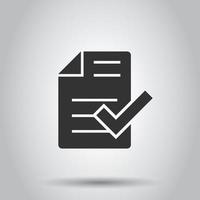 Approved document icon in flat style. Authorize vector illustration on white isolated background. Agreement check mark business concept.