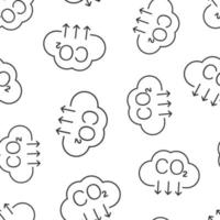 Co2 icon in flat style. Emission vector illustration on white isolated background. Gas reduction seamless pattern business concept.