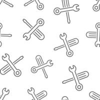 Wrench and screwdriver icon in flat style. Spanner key vector illustration on white isolated background. Repair equipment seamless pattern business concept.