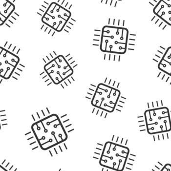Computer cpu icon in flat style. Circuit board vector illustration on white isolated background. Motherboard chip seamless pattern business concept.