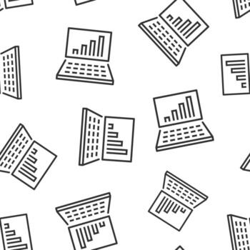 Laptop chart icon in flat style. SEO data vector illustration on white isolated background. Computer diagram seamless pattern business concept.