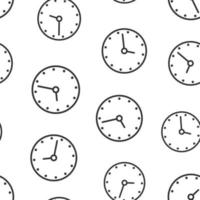 Clock icon in flat style. Watch vector illustration on white isolated background. Timer seamless pattern business concept.