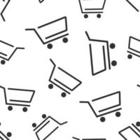 Shopping cart icon in flat style. Trolley vector illustration on white isolated background. Basket seamless pattern business concept.