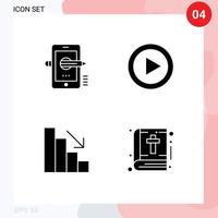 Stock Vector Icon Pack of 4 Line Signs and Symbols for education player drawing multimedia descent Editable Vector Design Elements