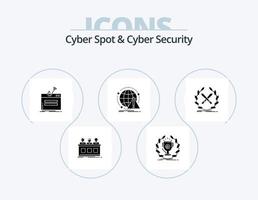 Cyber Spot And Cyber Security Glyph Icon Pack 5 Icon Design. attack. alert. reward. theft. login vector