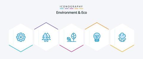 Environment And Eco 25 Blue icon pack including light. idea. merry. eco. leaf vector