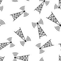 Antenna tower icon in flat style. Broadcasting vector illustration on white isolated background. Wifi seamless pattern business concept.