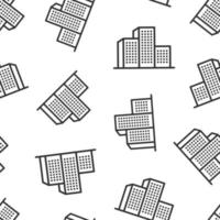 Building icon in flat style. Town skyscraper apartment vector illustration on white isolated background. City tower seamless pattern business concept.