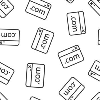 Website domain icon in flat style. Com internet address vector illustration on white isolated background. Server seamless pattern business concept.