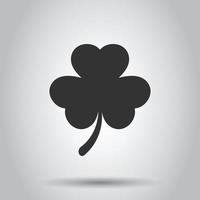 Three leaf clover icon in flat style. St Patricks Day vector illustration on white isolated background. Flower shape business concept.