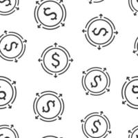 Money revenue icon in flat style. Dollar coin vector illustration on white isolated background. Finance structure seamless pattern business concept.