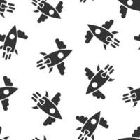 Rocket icon in flat style. Spaceship launch vector illustration on white isolated background. Sputnik seamless pattern business concept.