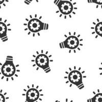 Innovation icon in flat style. Lightbulb with cogwheel vector illustration on white isolated background. Idea seamless pattern business concept.