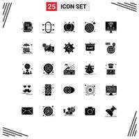 25 Universal Solid Glyph Signs Symbols of coding center rowing bulls eye food Editable Vector Design Elements