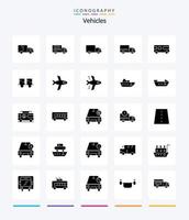 Creative Vehicles 25 Glyph Solid Black icon pack  Such As flight. forklift truck. bus. forklift. caterpillar vehicles vector