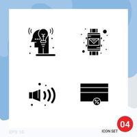 Universal Icon Symbols Group of 4 Modern Solid Glyphs of creative noise idea smart wrist finance Editable Vector Design Elements