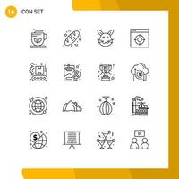 Set of 16 Vector Outlines on Grid for factory target bunny office application Editable Vector Design Elements