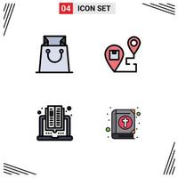 4 Universal Filledline Flat Colors Set for Web and Mobile Applications bag computer delivery map reading Editable Vector Design Elements