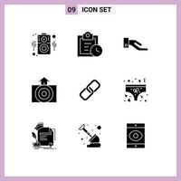 Modern Set of 9 Solid Glyphs and symbols such as clothing pin share paper weather Editable Vector Design Elements