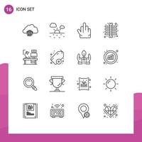 Modern Set of 16 Outlines Pictograph of computer designer fingers table ray Editable Vector Design Elements