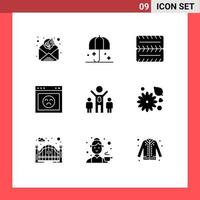 Modern Set of 9 Solid Glyphs and symbols such as flower group wheel company page Editable Vector Design Elements