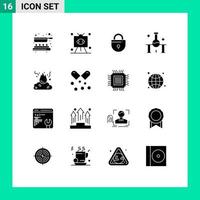 Modern Set of 16 Solid Glyphs and symbols such as science lab science television laboratory research security Editable Vector Design Elements