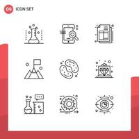 Stock Vector Icon Pack of 9 Line Signs and Symbols for candy mountain seo interface invoice Editable Vector Design Elements