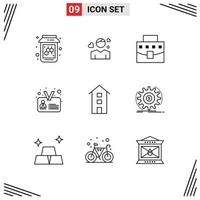 Group of 9 Outlines Signs and Symbols for house user user identity id Editable Vector Design Elements