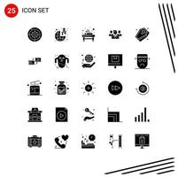 Group of 25 Solid Glyphs Signs and Symbols for grave friendzone profit security spa Editable Vector Design Elements