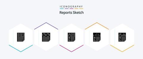 Reports Sketch 25 Glyph icon pack including page. data. pie. report. document vector