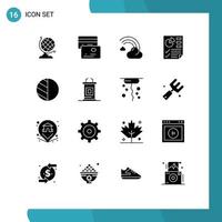 Universal Icon Symbols Group of 16 Modern Solid Glyphs of shadow editing forecast report document Editable Vector Design Elements