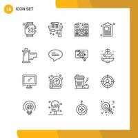 16 Universal Outlines Set for Web and Mobile Applications cinema clipboard toy business party Editable Vector Design Elements