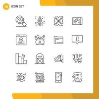 Outline Pack of 16 Universal Symbols of website browser love interface user Editable Vector Design Elements