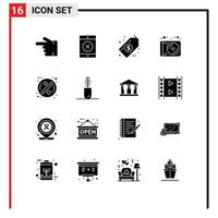 Pictogram Set of 16 Simple Solid Glyphs of accessories discount tag badge technology Editable Vector Design Elements