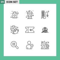 User Interface Pack of 9 Basic Outlines of ticket hobby electronics hobbies football Editable Vector Design Elements