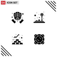 Group of 4 Solid Glyphs Signs and Symbols for fire gold protection game asset Editable Vector Design Elements