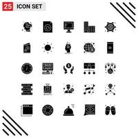 Group of 25 Modern Solid Glyphs Set for globe communication computer construction architecture Editable Vector Design Elements