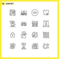 Mobile Interface Outline Set of 16 Pictograms of clock setting forward light add Editable Vector Design Elements